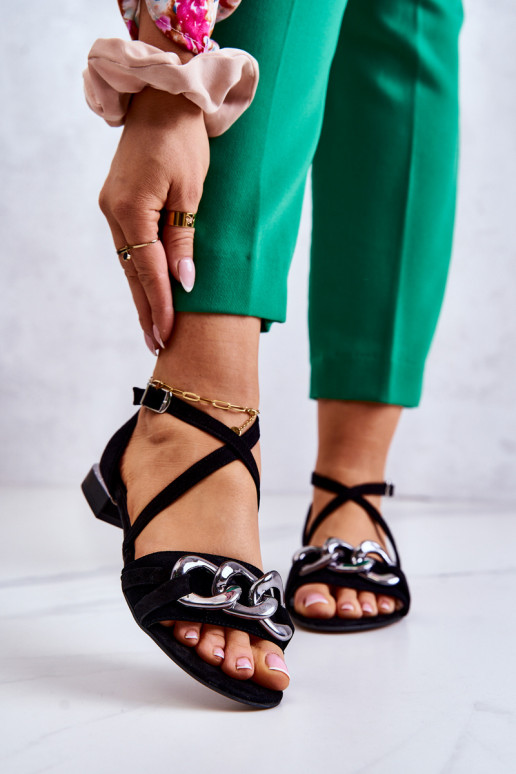Women's Suede Sandals With A Chain Laura Messi 2365 Black