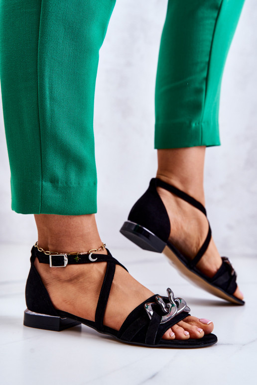 Women's Suede Sandals With A Chain Laura Messi 2365 Black