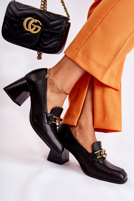 Leather Pumps With Chain Laura Messi 2515 Black