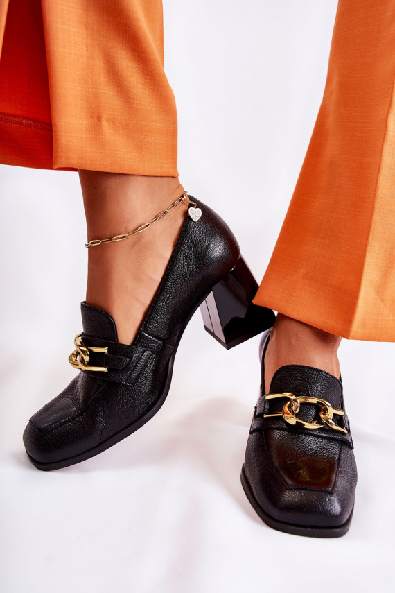 Leather Pumps With Chain Laura Messi 2515 Black