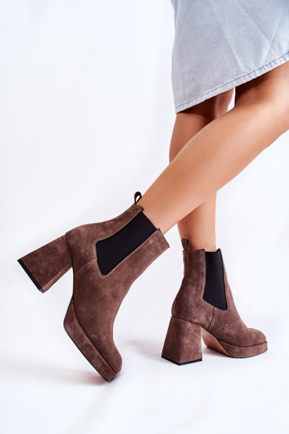 Suede Boots On Massive Heel Laura Messi 2519 Brown