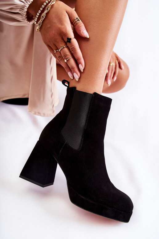 Suede Boots On Massive Heel Laura Messi 2519 Black