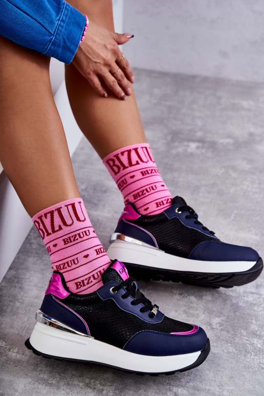 Women's Sport Shoes On Wedge GOE KK2N4081 black and Navy blue