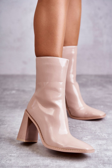 Women's Patent Leather Boots Beige Margit 2