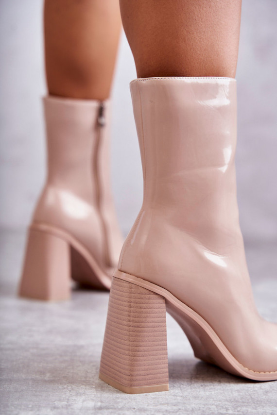 Women's Patent Leather Boots Beige Margit