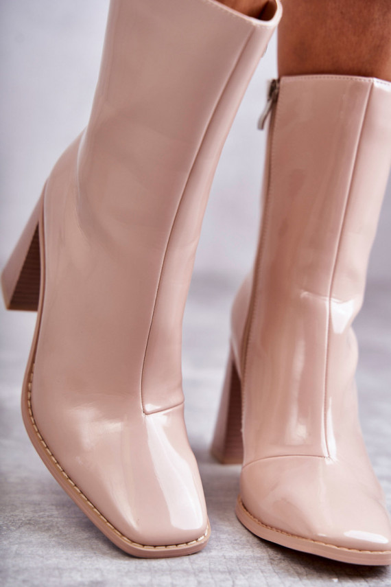 Women's Patent Leather Boots Beige Margit