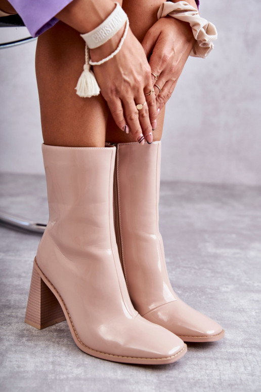 Women's Patent Leather Boots Beige Margit