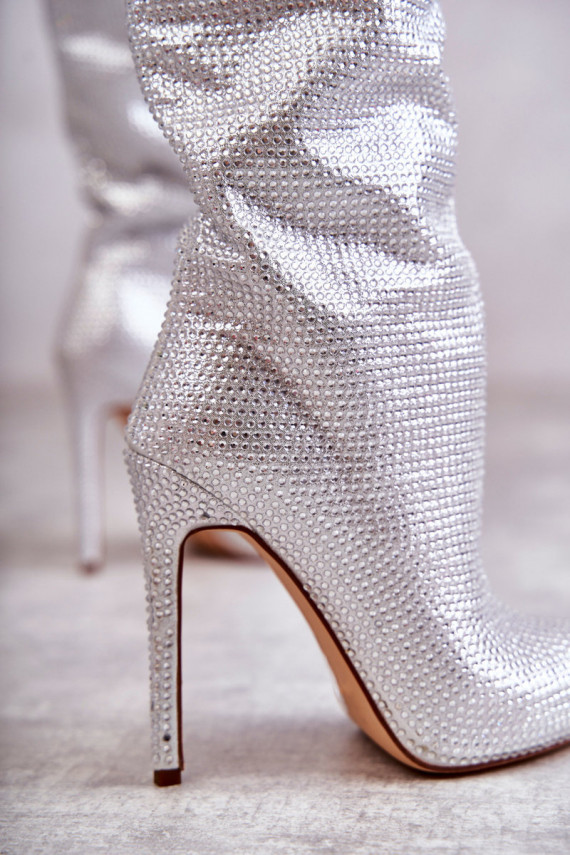 Fashionable Boots On High Heel With Cubic Zirconia Silver Lovisa