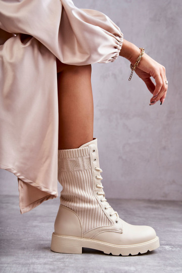 Women's Boots With A Sock On A Flat Heel Beige Liam 2