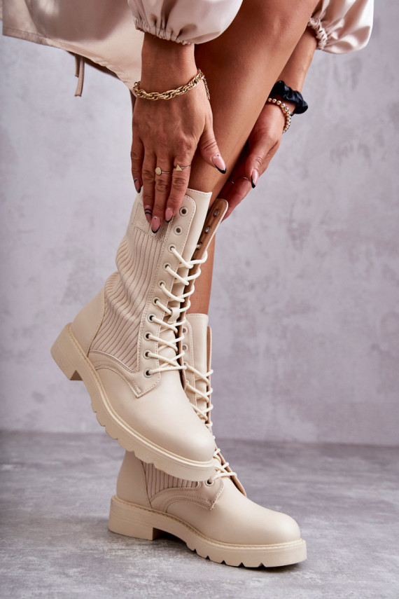 Women's Boots With A Sock On A Flat Heel Beige Liam