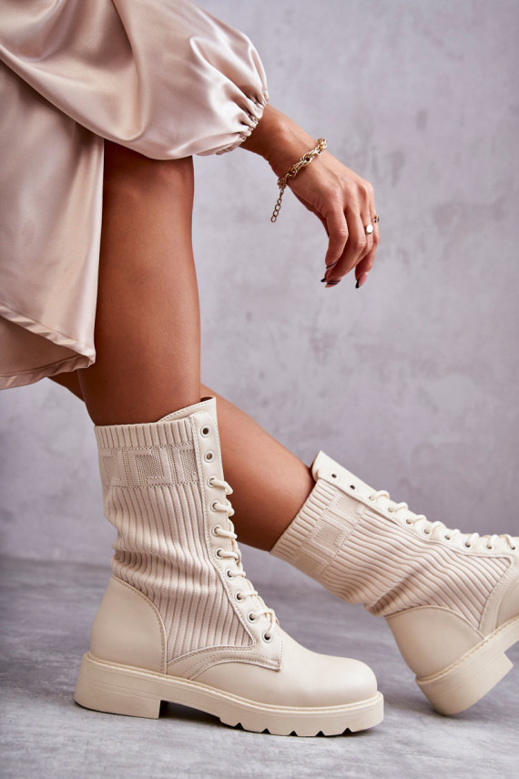 Women's Boots With A Sock On A Flat Heel Beige Liam