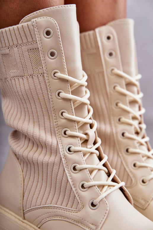 Women's Boots With A Sock On A Flat Heel Beige Liam