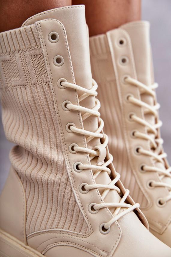 Women's Boots With A Sock On A Flat Heel Beige Liam