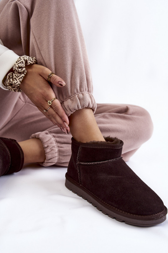 Women's Suede Low Snow Boots Brown Shelie