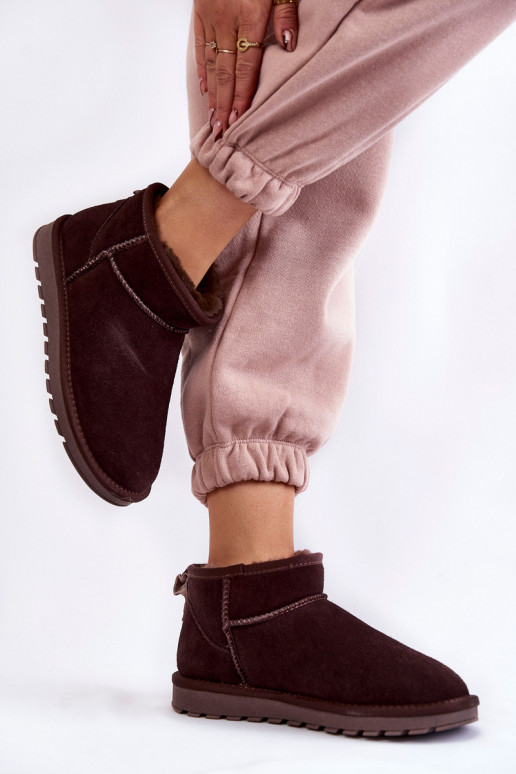 Women's Suede Low Snow Boots Brown Shelie