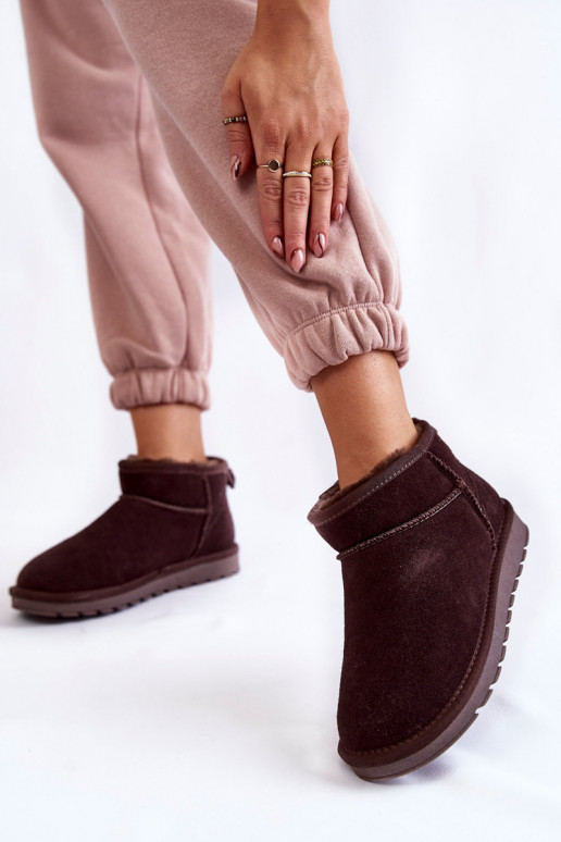 Women's Suede Low Snow Boots Brown Shelie