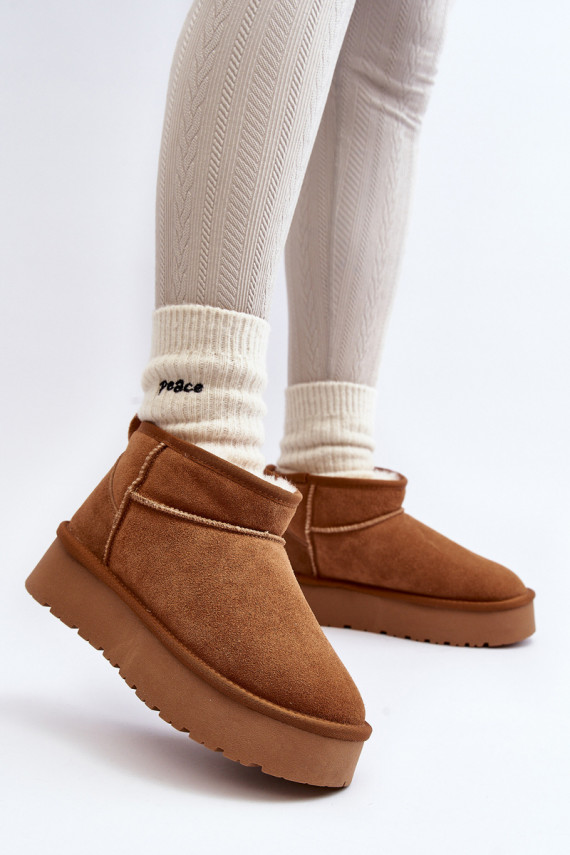 Fashionable Suede Low Snow Boots Camel Nucca