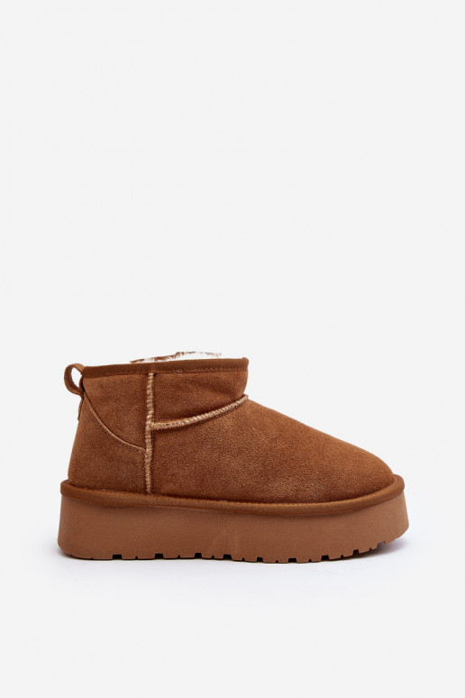 Fashionable Suede Low Snow Boots Camel Nucca