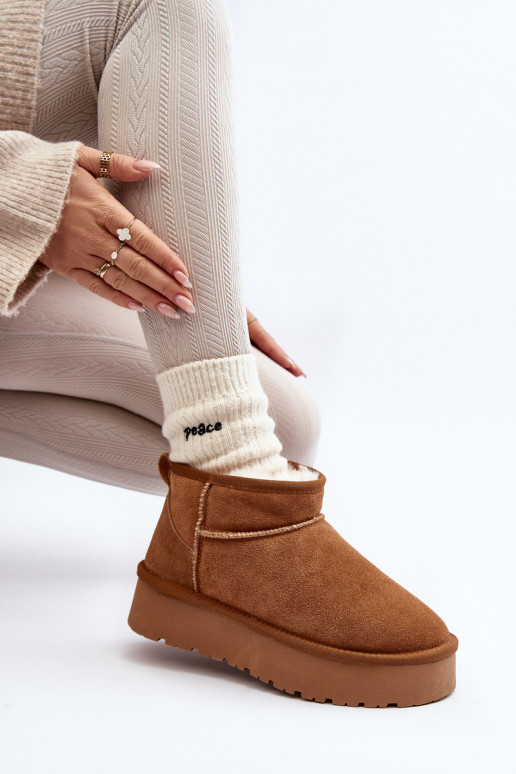 Fashionable Suede Low Snow Boots Camel Nucca