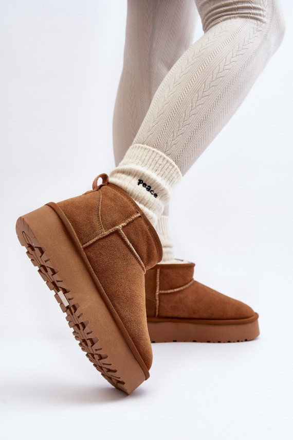 Fashionable Suede Low Snow Boots Camel Nucca