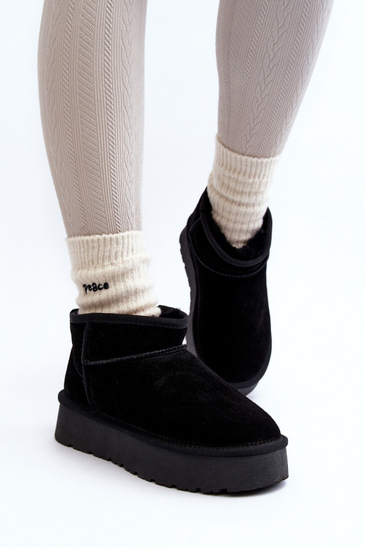 Fashionable Suede Low Snow Boots Black Nucca
