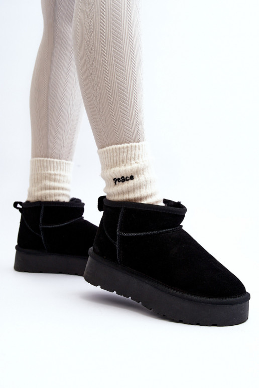 Fashionable Suede Low Snow Boots Black Nucca
