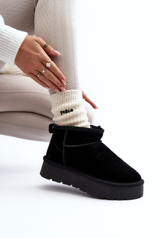 Fashionable Suede Low Snow Boots Black Nucca