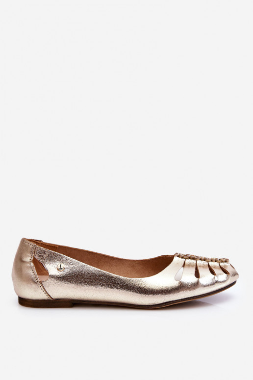 Zazoo 10009 Comfortable Women's Leather Ballerina Shoes Gold