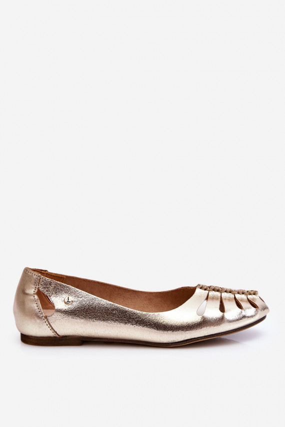 Zazoo 10009 Comfortable Women's Leather Ballerina Shoes Gold