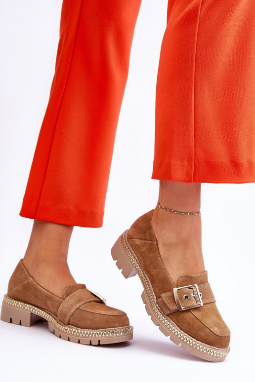 Fashionable Suede Loafers Dark Beige Eloisa
