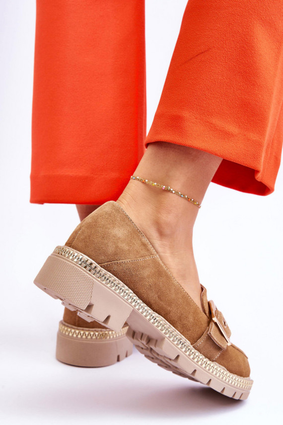 Fashionable Suede Loafers Dark Beige Eloisa