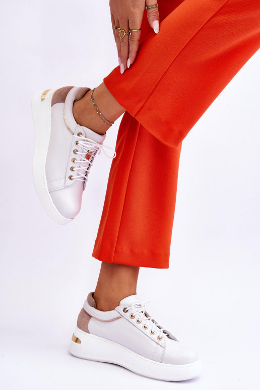 Women's Leather Platform Sports Shoes White Caressa