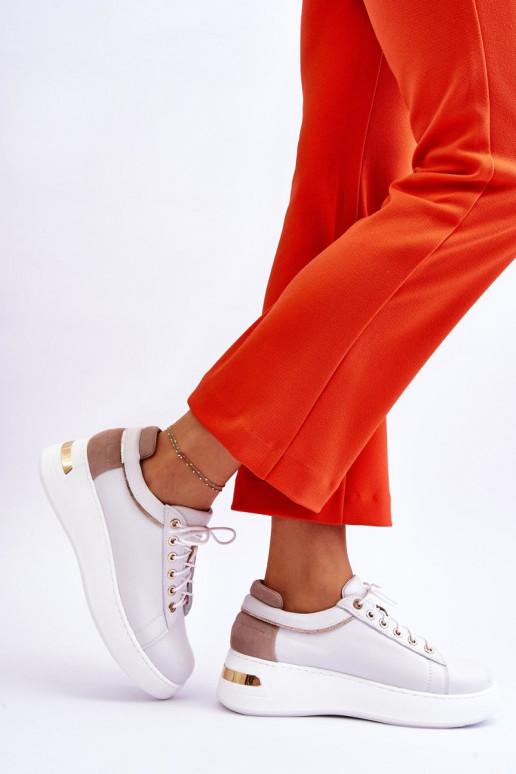 Women's Leather Platform Sports Shoes White Caressa