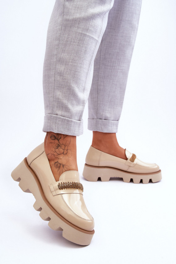 Fashionable Loafers On The Platform With Decoration Laura Messi 2600 Beige
