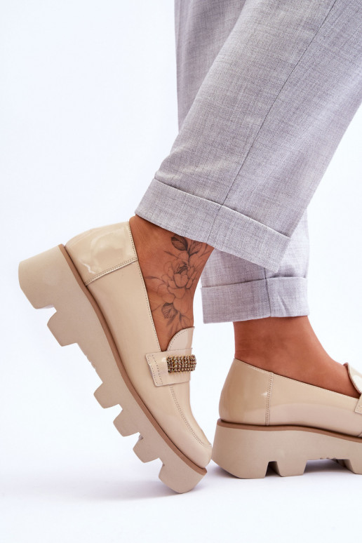 Fashionable Loafers On The Platform With Decoration Laura Messi 2600 Beige