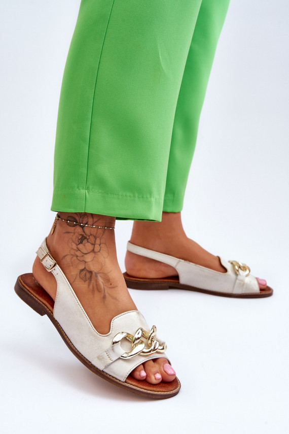 Women's Leather Sandals Lewski Shoes 3230 Beige-gold