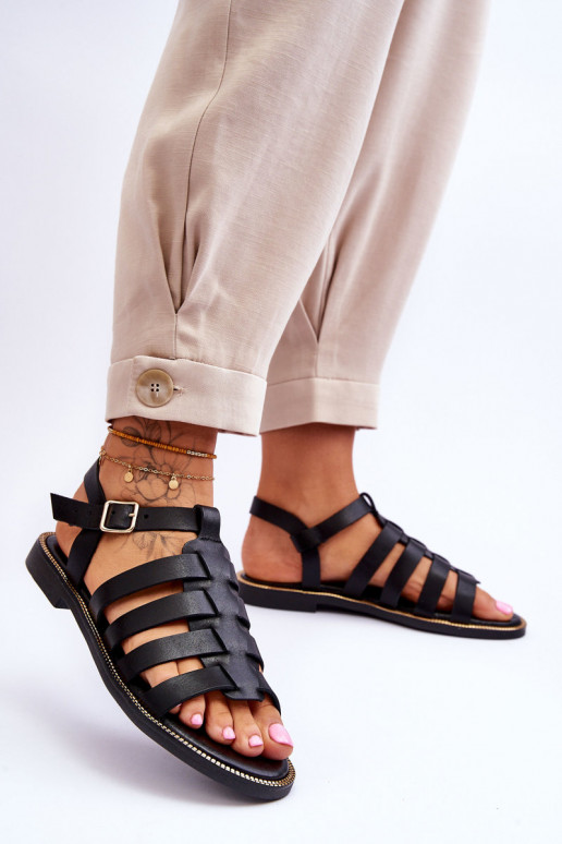 Leather Sandals With Straps Black Lawren