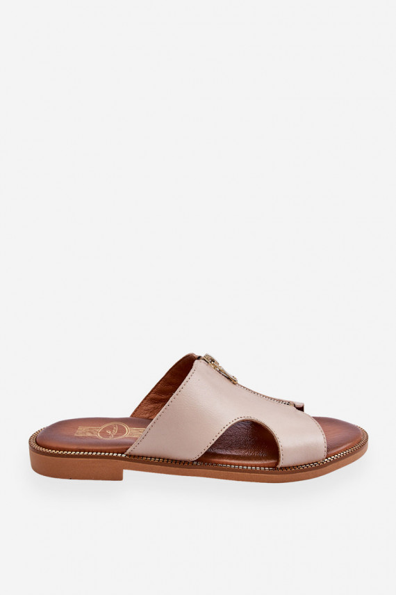 Women's Slippers With Decorative Zipper Beige Clarence