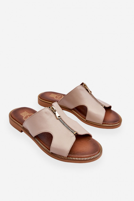 Women's Slippers With Decorative Zipper Beige Clarence
