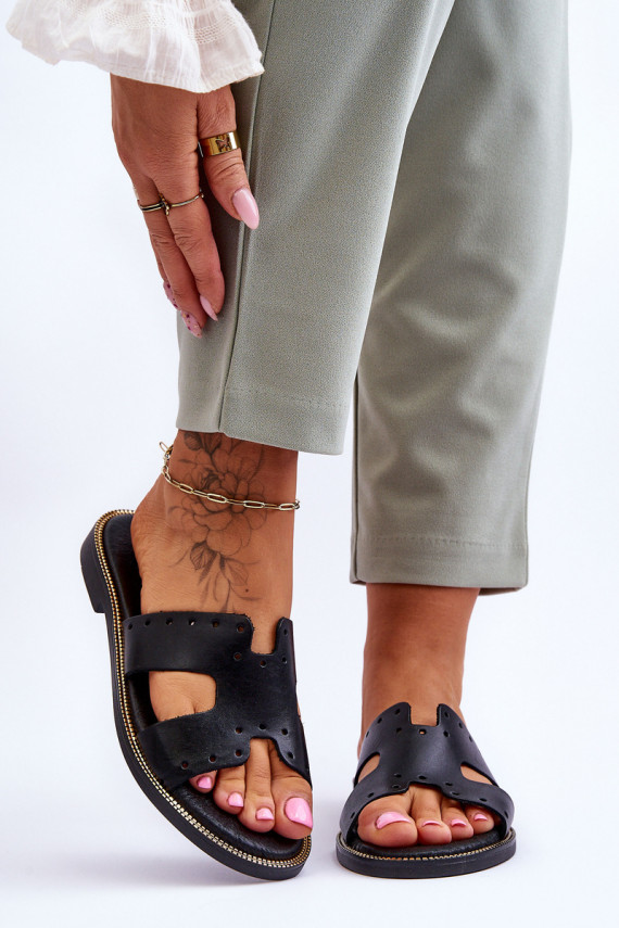 Zazoo 40326 Women's Black Slip-On Sandals With Decorative Cutouts