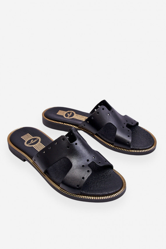 Zazoo 40326 Women's Black Slip-On Sandals With Decorative Cutouts