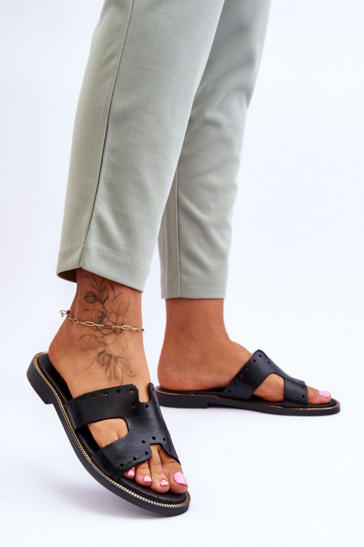 Zazoo 40326 Women's Black Slip-On Sandals With Decorative Cutouts