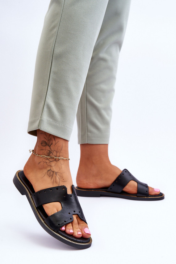 Zazoo 40326 Women's Black Slip-On Sandals With Decorative Cutouts
