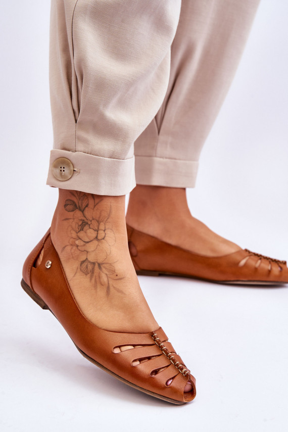 Zazoo 10009 Comfortable Women's Leather Ballerina Flats Brown