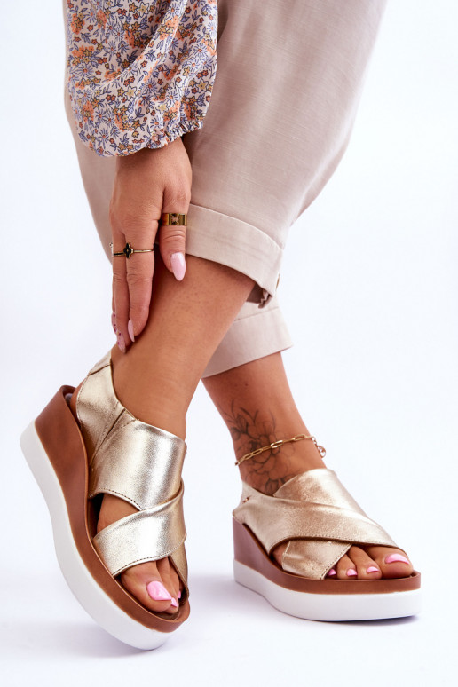 Leather Wedge Sandals Gold Morgan