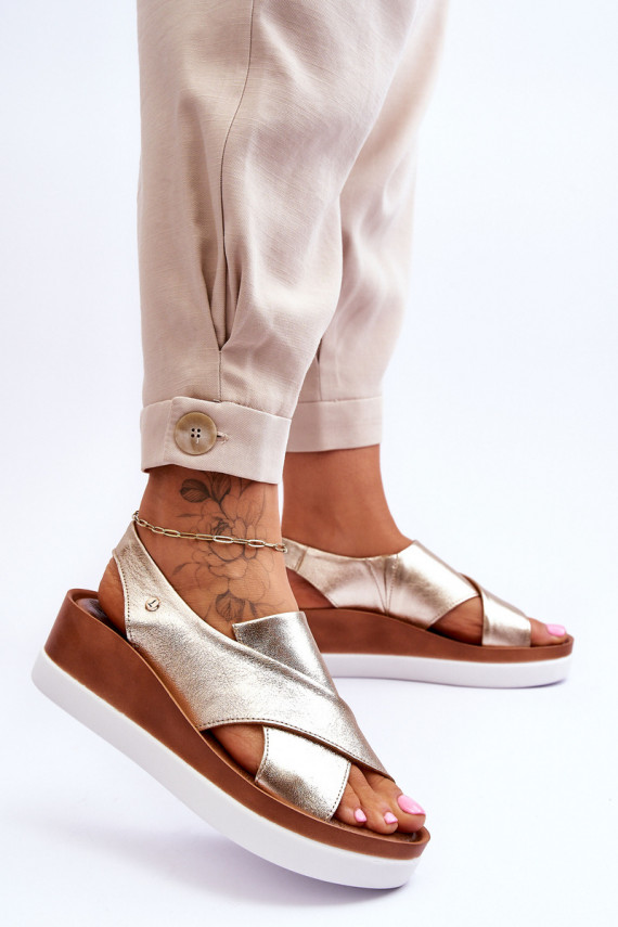 Leather Wedge Sandals Gold Morgan