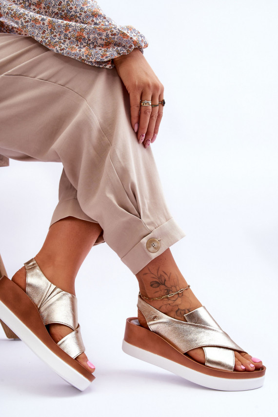 Leather Wedge Sandals Gold Morgan