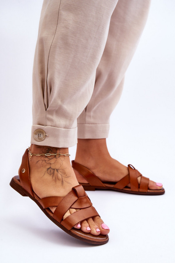 Zazoo 40185 Comfortable Leather Slip-On Sandals Brown
