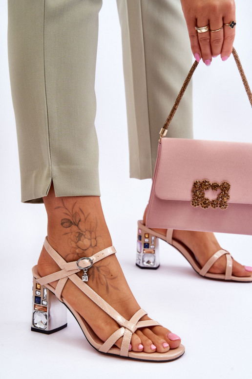 Lacquered Sandals On A Decorative Heel D&A CR-232 Beige