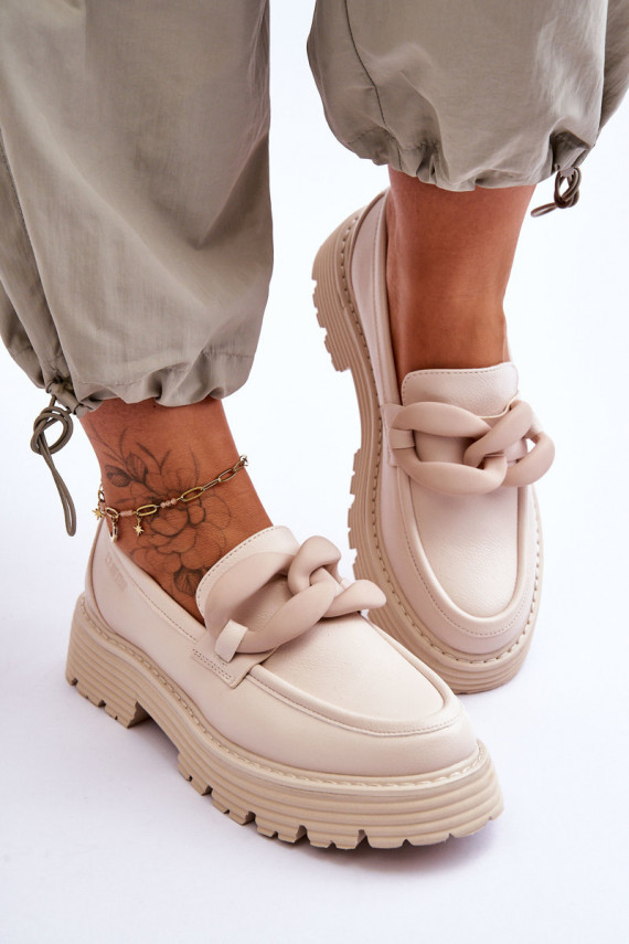 Leather Moccasins Shoes Big Star LL274581 Beige